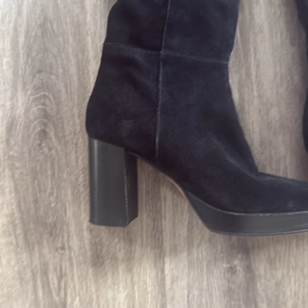 Free People Black Tall Boots Size 8 Leather Platform Square Toe Heeled